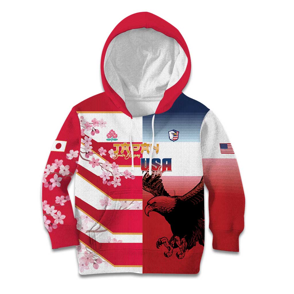 USA and Japan Rugby Custom Kid Hoodie Eagles Brave Blossoms Together Pacific - Polynesian Pride