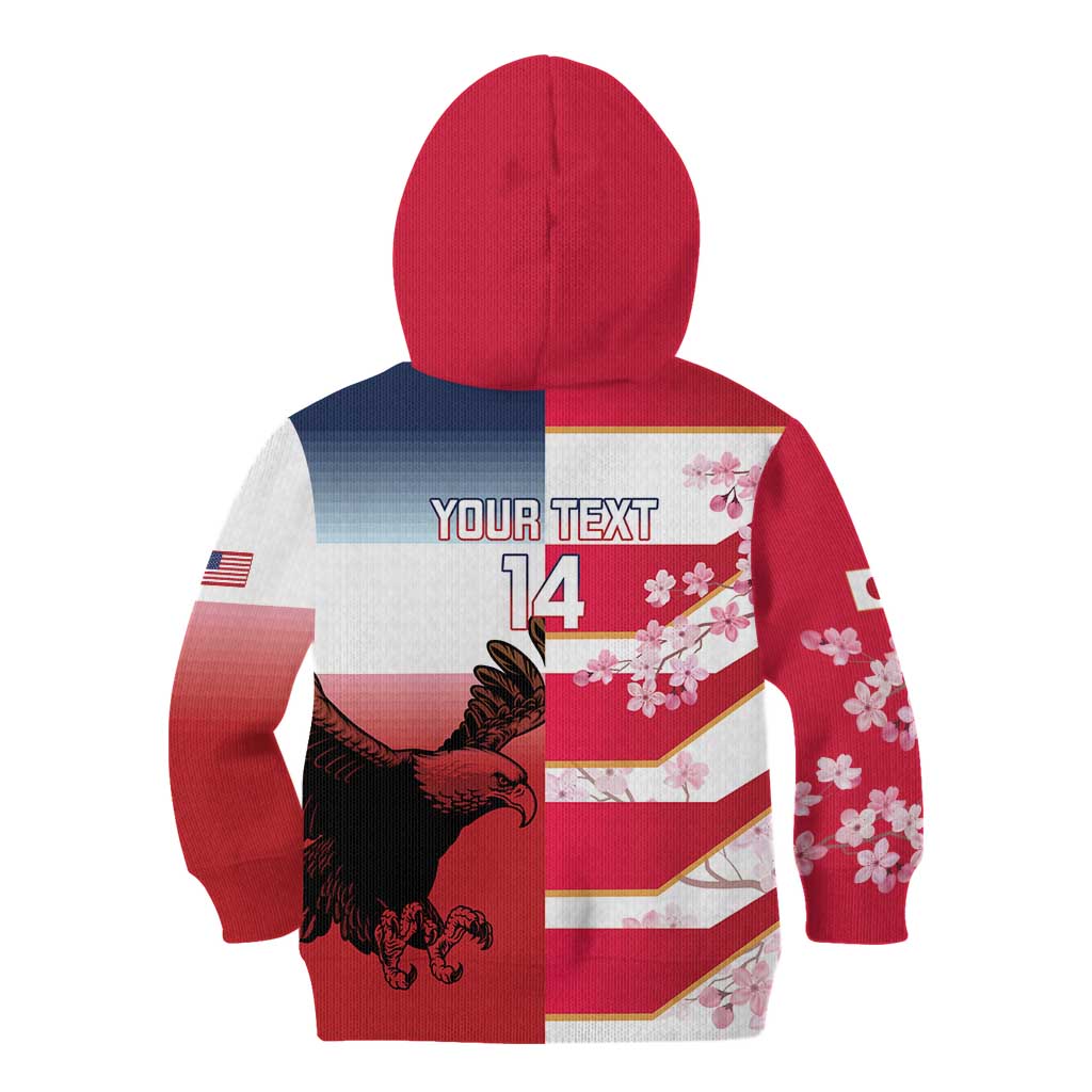 USA and Japan Rugby Custom Kid Hoodie Eagles Brave Blossoms Together Pacific - Polynesian Pride
