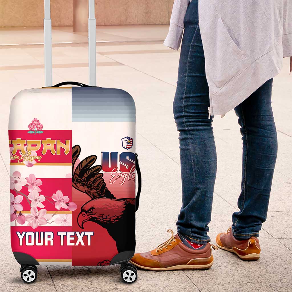 USA and Japan Rugby Custom Luggage Cover Eagles Brave Blossoms Together Pacific - Polynesian Pride