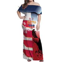 USA and Japan Rugby Custom Off Shoulder Maxi Dress Eagles Brave Blossoms Together Pacific - Polynesian Pride