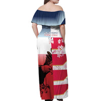 USA and Japan Rugby Custom Off Shoulder Maxi Dress Eagles Brave Blossoms Together Pacific - Polynesian Pride