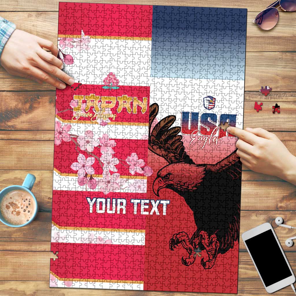USA and Japan Rugby Custom Puzzle Eagles Brave Blossoms Together Pacific - Polynesian Pride