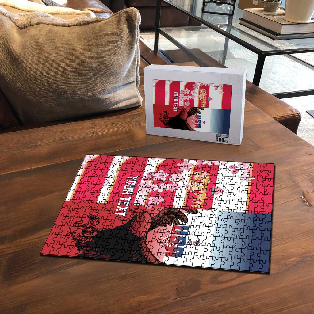 USA and Japan Rugby Custom Puzzle Eagles Brave Blossoms Together Pacific - Polynesian Pride
