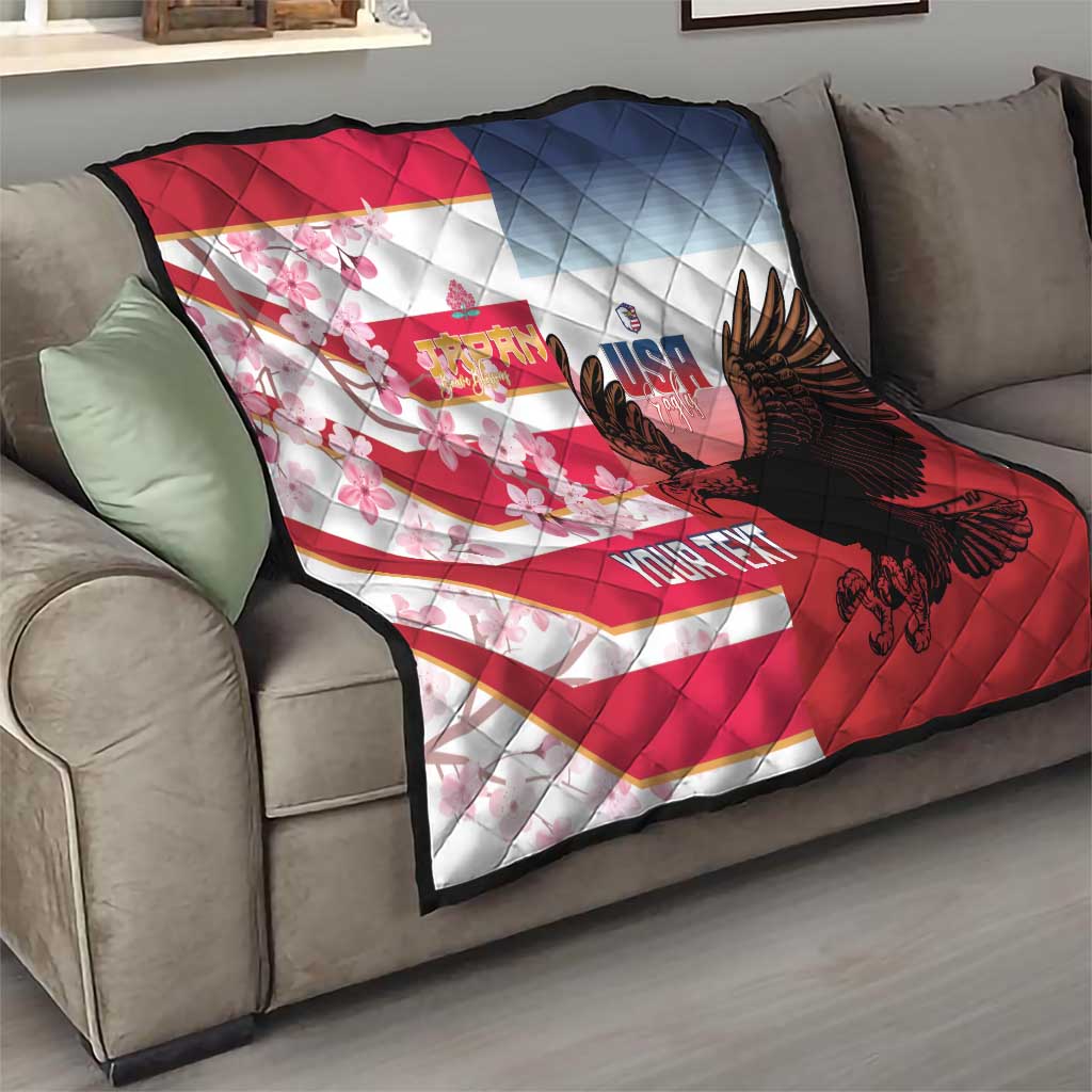 USA and Japan Rugby Custom Quilt Eagles Brave Blossoms Together Pacific - Polynesian Pride