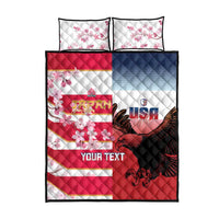 USA and Japan Rugby Custom Quilt Bed Set Eagles Brave Blossoms Together Pacific - Polynesian Pride