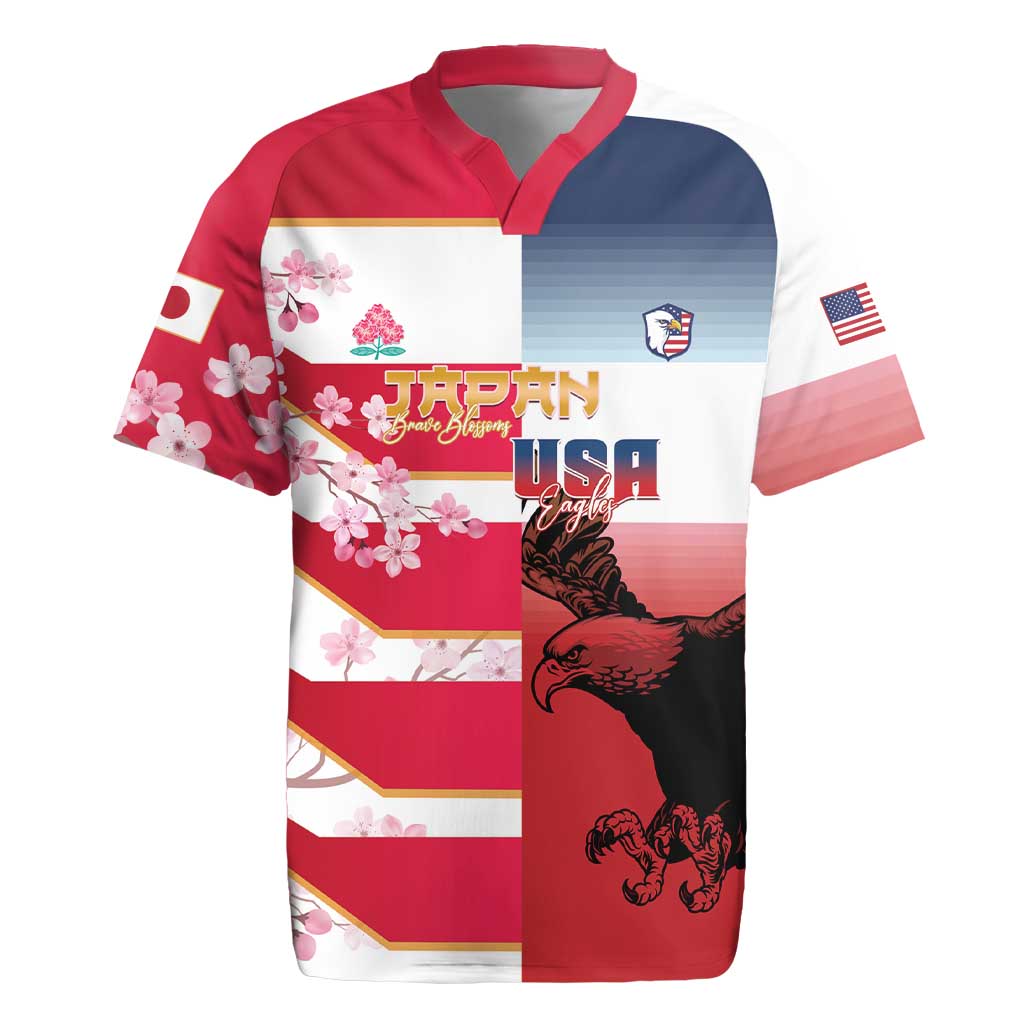 USA and Japan Rugby Custom Rugby Jersey Eagles Brave Blossoms Together Pacific - Polynesian Pride