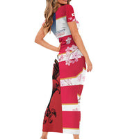 USA and Japan Rugby Custom Short Sleeve Bodycon Dress Eagles Brave Blossoms Together Pacific - Polynesian Pride