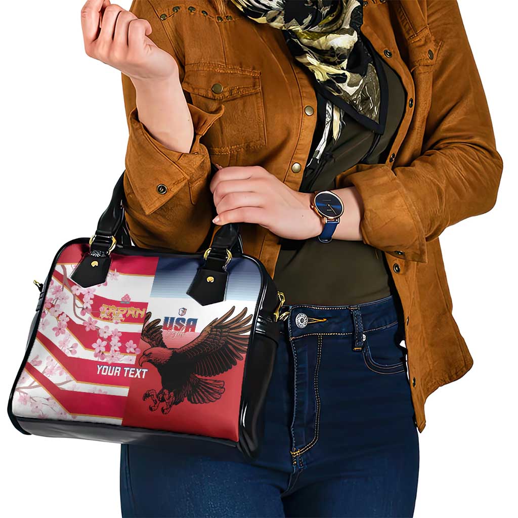 USA and Japan Rugby Custom Shoulder Handbag Eagles Brave Blossoms Together Pacific - Polynesian Pride