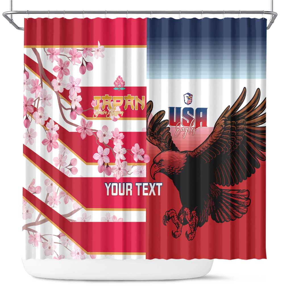 USA and Japan Rugby Custom Shower Curtain Eagles Brave Blossoms Together Pacific - Polynesian Pride