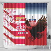 USA and Japan Rugby Custom Shower Curtain Eagles Brave Blossoms Together Pacific - Polynesian Pride
