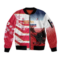 USA and Japan Rugby Custom Sleeve Zip Bomber Jacket Eagles Brave Blossoms Together Pacific - Polynesian Pride