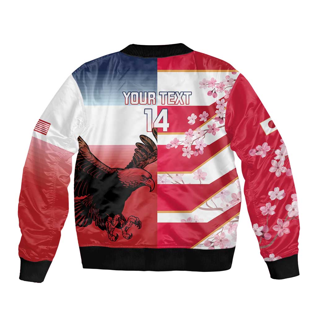 USA and Japan Rugby Custom Sleeve Zip Bomber Jacket Eagles Brave Blossoms Together Pacific - Polynesian Pride