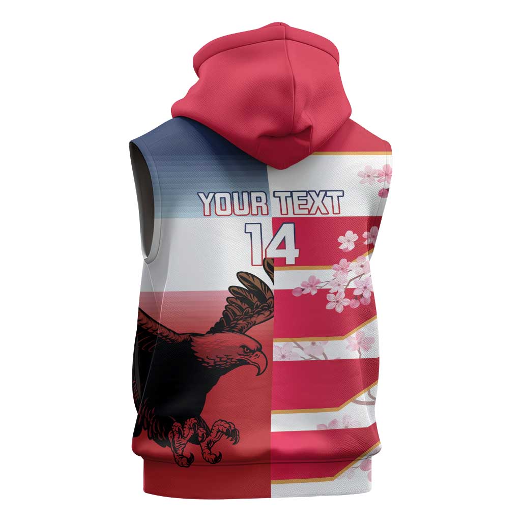 USA and Japan Rugby Custom Sleeveless Hoodie Eagles Brave Blossoms Together Pacific - Polynesian Pride