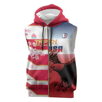 USA and Japan Rugby Custom Sleeveless Zip Hoodie Eagles Brave Blossoms Together Pacific - Polynesian Pride
