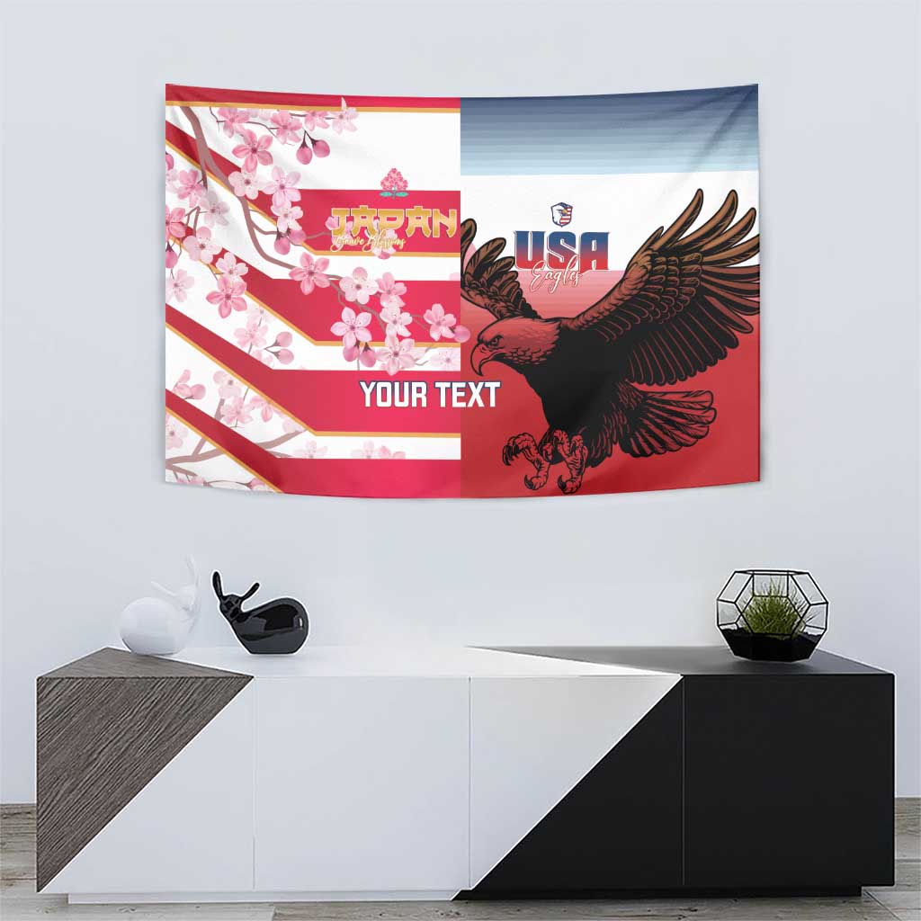 USA and Japan Rugby Custom Tapestry Eagles Brave Blossoms Together Pacific - Polynesian Pride