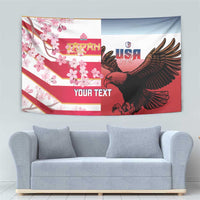 USA and Japan Rugby Custom Tapestry Eagles Brave Blossoms Together Pacific - Polynesian Pride