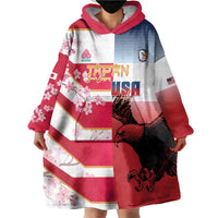 USA and Japan Rugby Custom Wearable Blanket Hoodie Eagles Brave Blossoms Together Pacific - Polynesian Pride