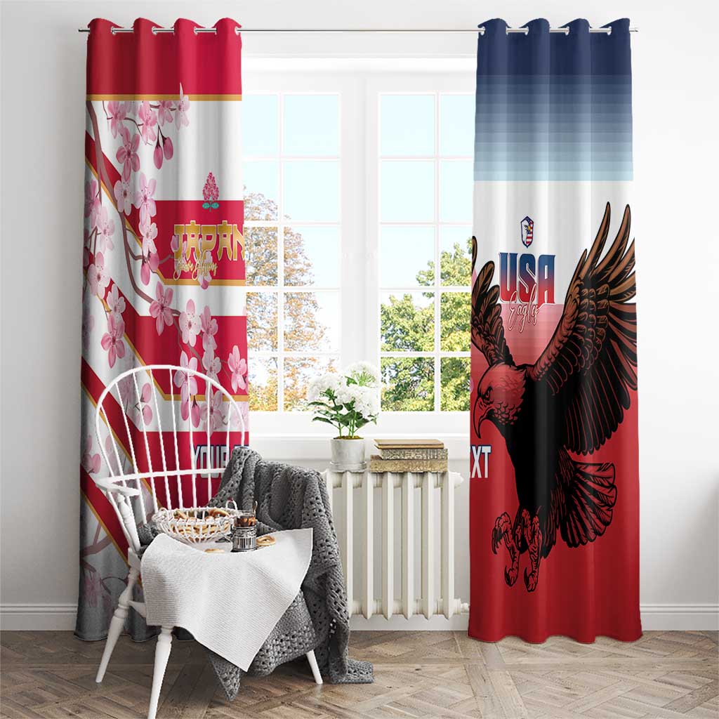 USA and Japan Rugby Custom Window Curtain Eagles Brave Blossoms Together Pacific - Polynesian Pride