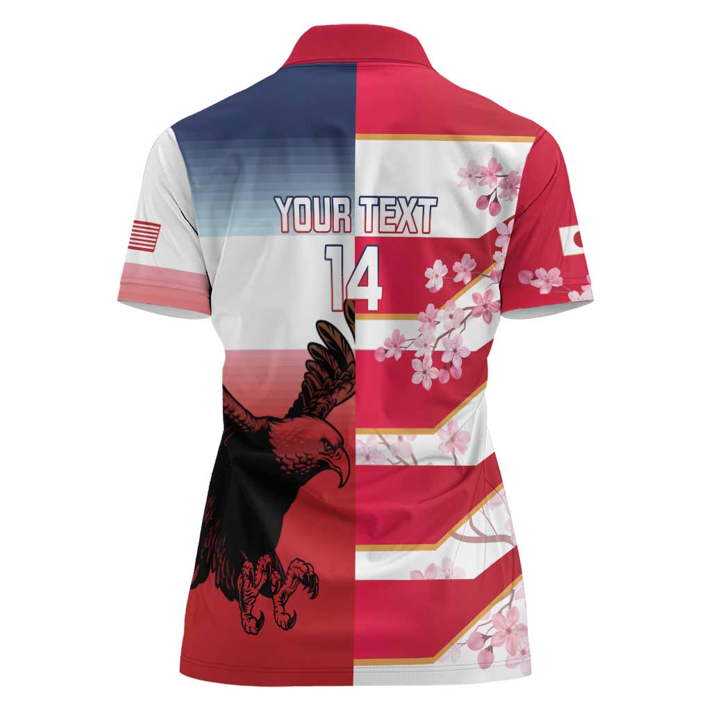 USA and Japan Rugby Custom Women Polo Shirt Eagles Brave Blossoms Together Pacific - Polynesian Pride