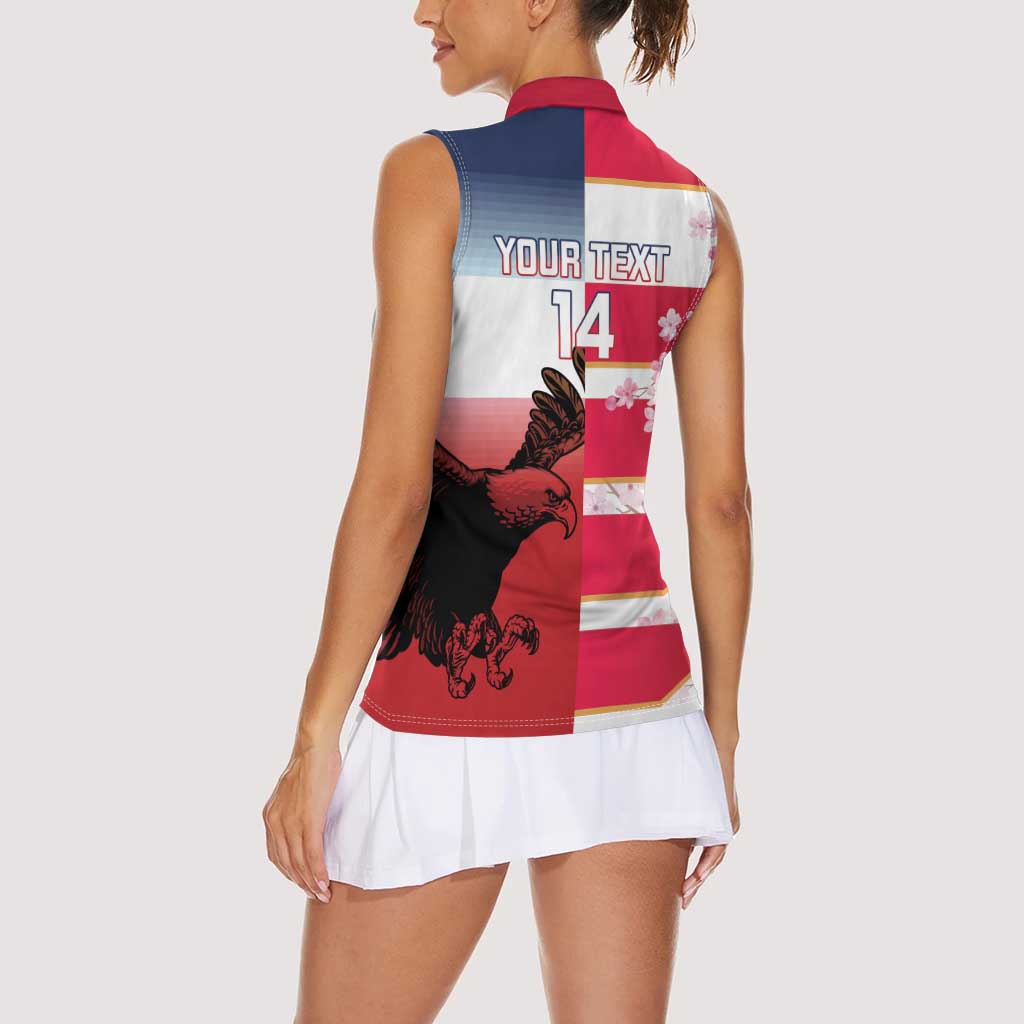 USA and Japan Rugby Custom Women Sleeveless Polo Shirt Eagles Brave Blossoms Together Pacific - Polynesian Pride