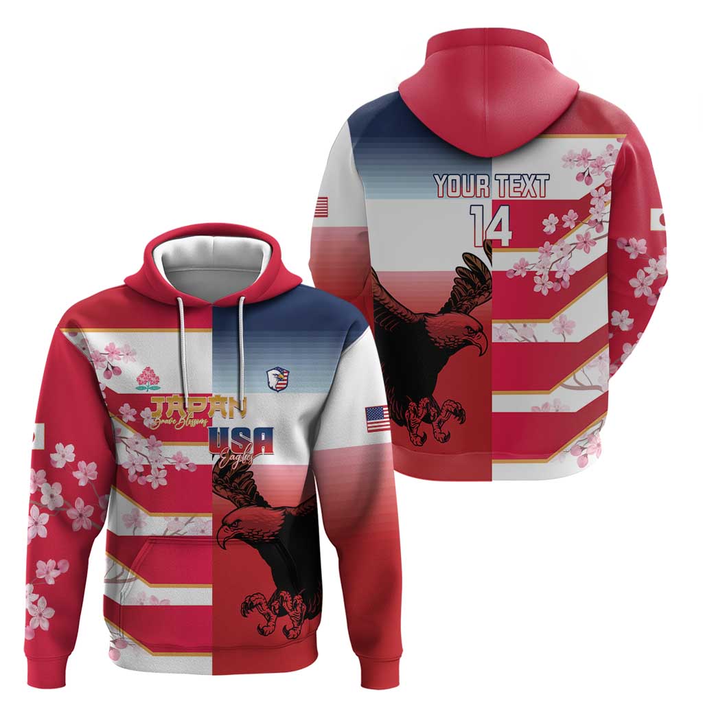 USA and Japan Rugby Custom Zip Hoodie Eagles Brave Blossoms Together Pacific - Polynesian Pride
