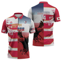 USA and Japan Rugby Custom Zipper Polo Shirt Eagles Brave Blossoms Together Pacific - Polynesian Pride