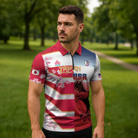 USA and Japan Rugby Custom Zipper Polo Shirt Eagles Brave Blossoms Together Pacific - Polynesian Pride