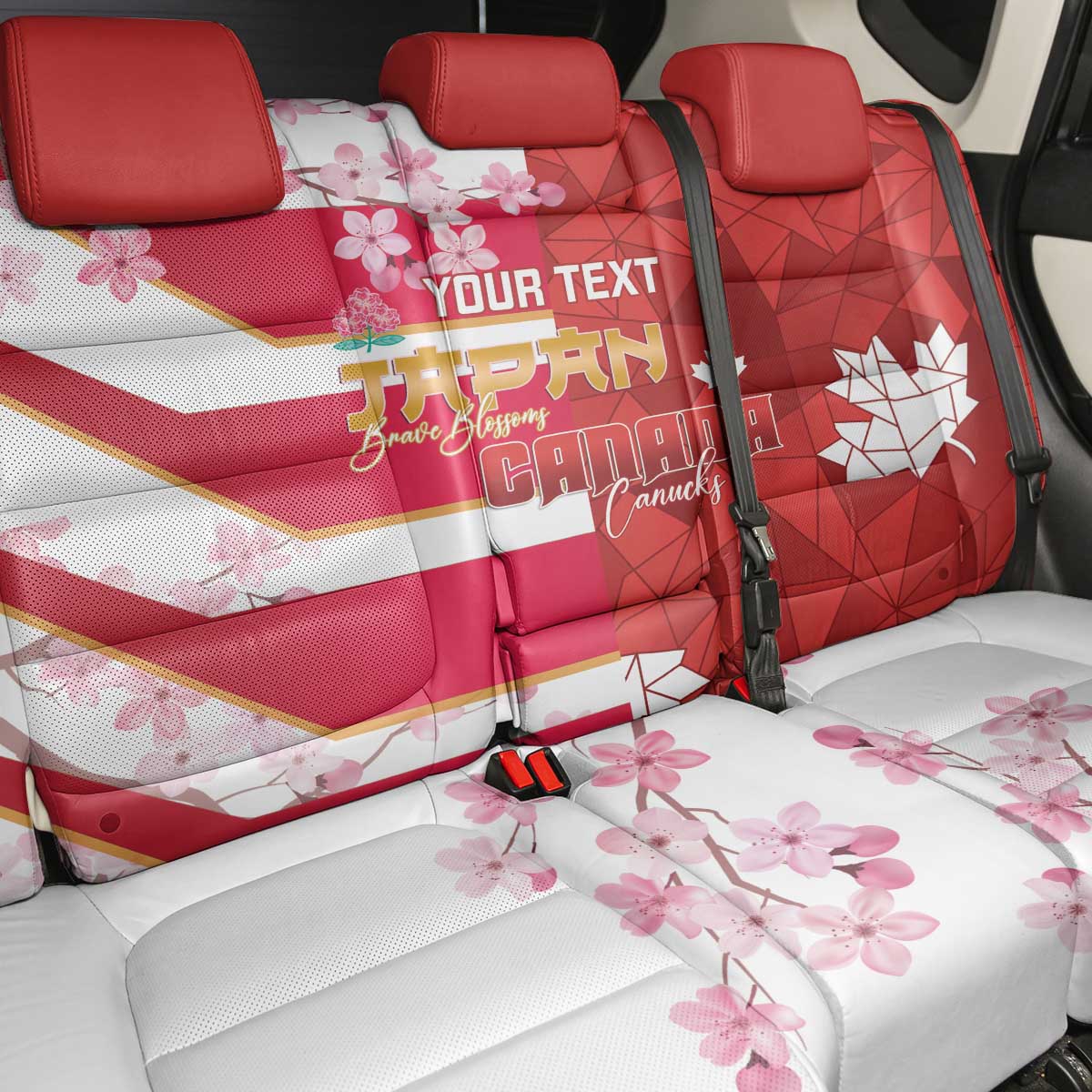 Canada and Japan Rugby Custom Back Car Seat Cover Canucks Brave Blossoms Together Pacific - Polynesian Pride
