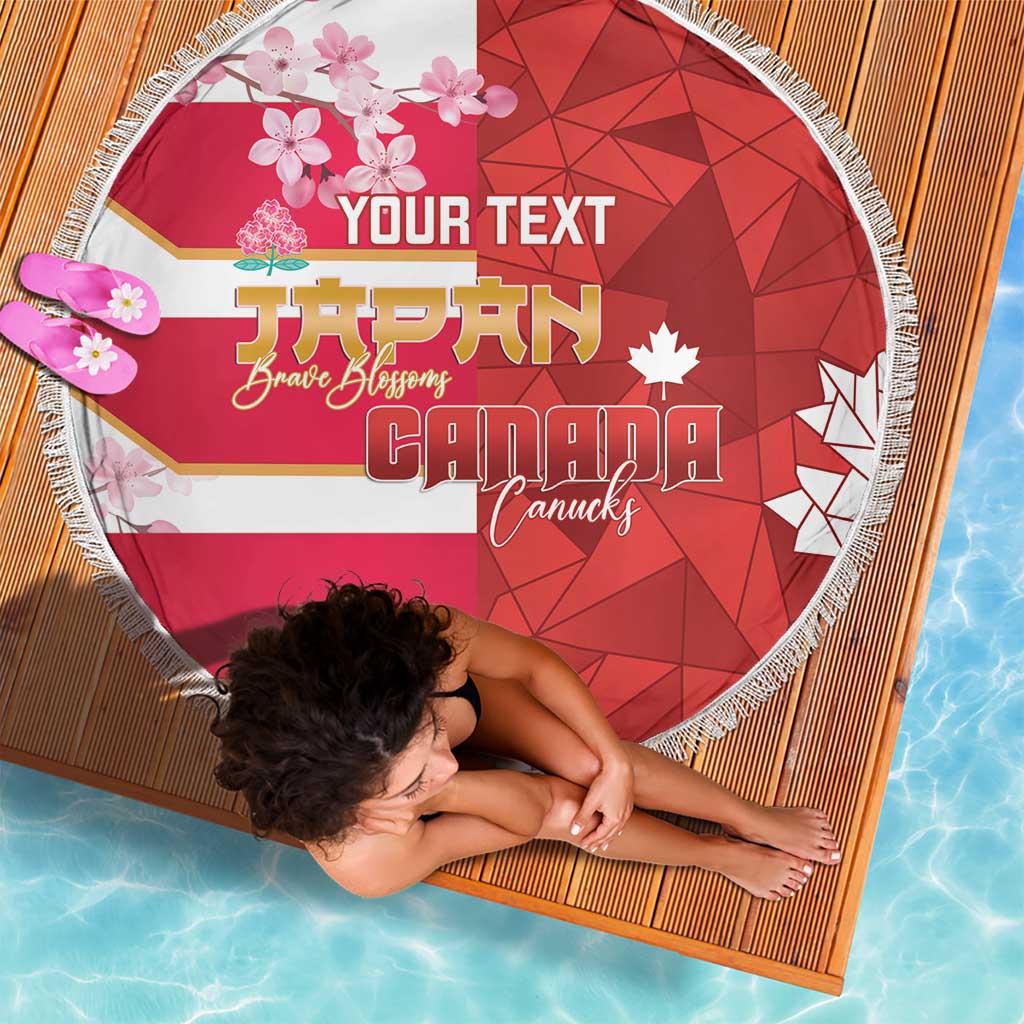 Canada and Japan Rugby Custom Beach Blanket Canucks Brave Blossoms Together Pacific - Polynesian Pride