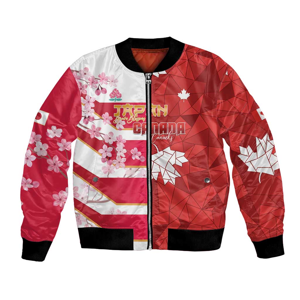 Canada and Japan Rugby Custom Bomber Jacket Canucks Brave Blossoms Together Pacific - Polynesian Pride