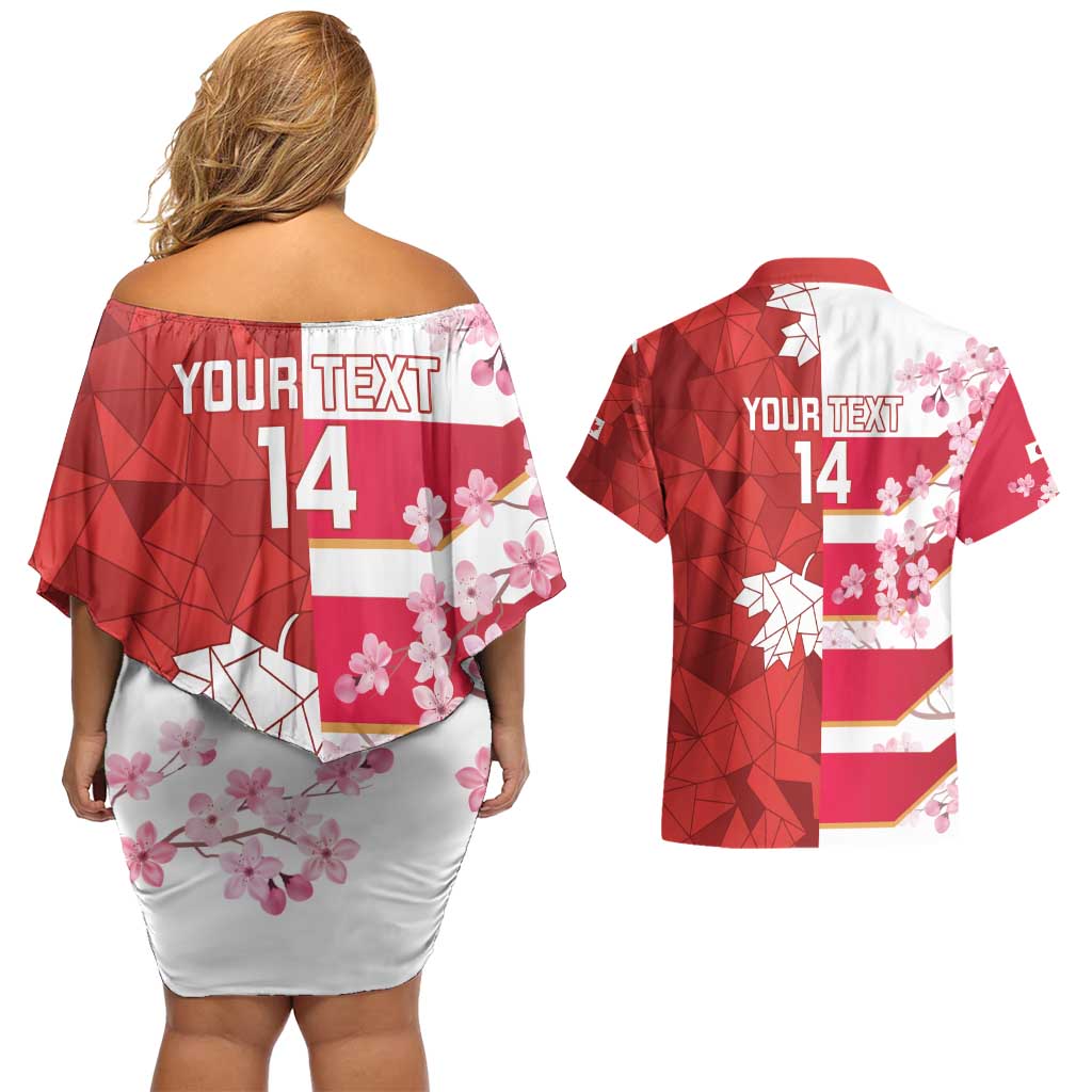 Canada and Japan Rugby Custom Couples Matching Off Shoulder Short Dress and Hawaiian Shirt Canucks Brave Blossoms Together Pacific - Polynesian Pride