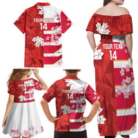 Canada and Japan Rugby Custom Family Matching Off Shoulder Maxi Dress and Hawaiian Shirt Canucks Brave Blossoms Together Pacific - Polynesian Pride