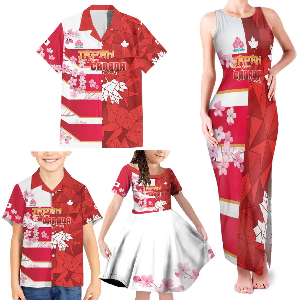 Canada and Japan Rugby Custom Family Matching Tank Maxi Dress and Hawaiian Shirt Canucks Brave Blossoms Together Pacific - Polynesian Pride