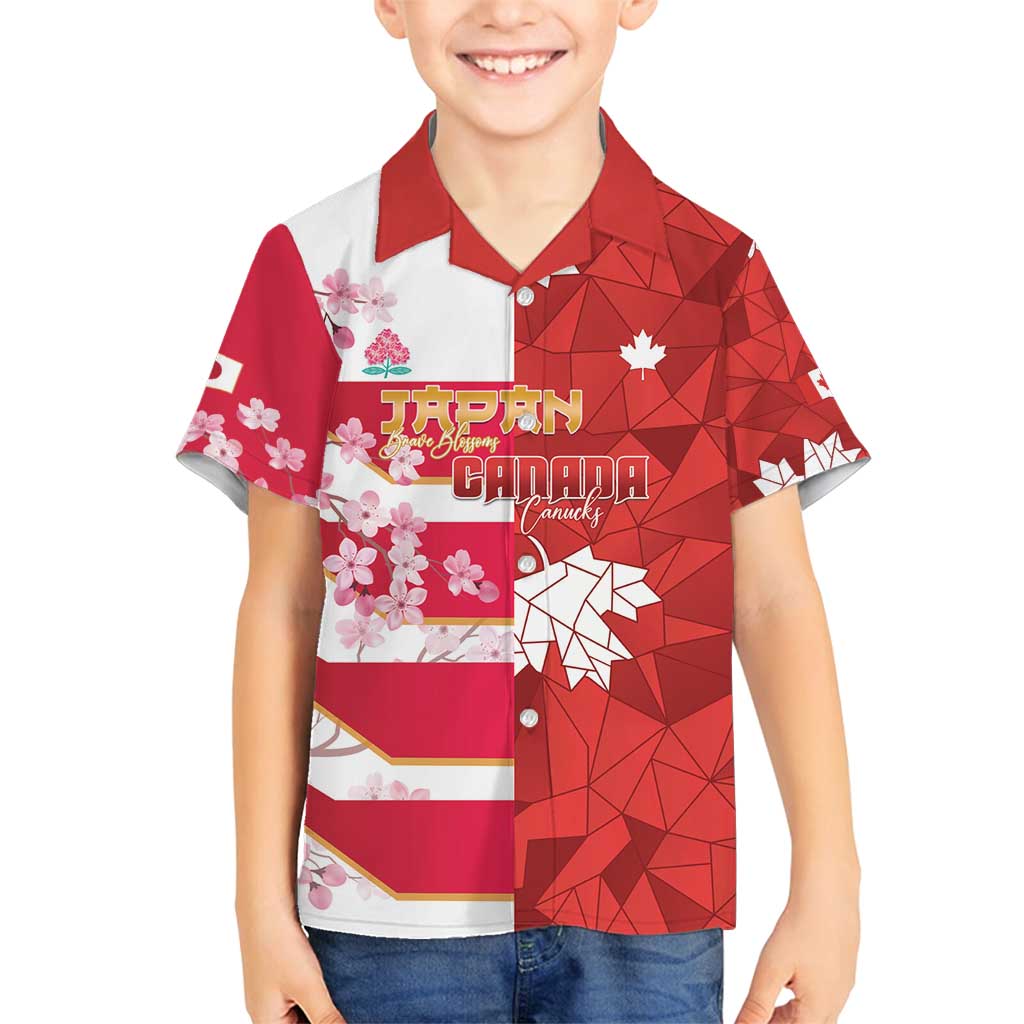 Canada and Japan Rugby Custom Family Matching Tank Maxi Dress and Hawaiian Shirt Canucks Brave Blossoms Together Pacific - Polynesian Pride