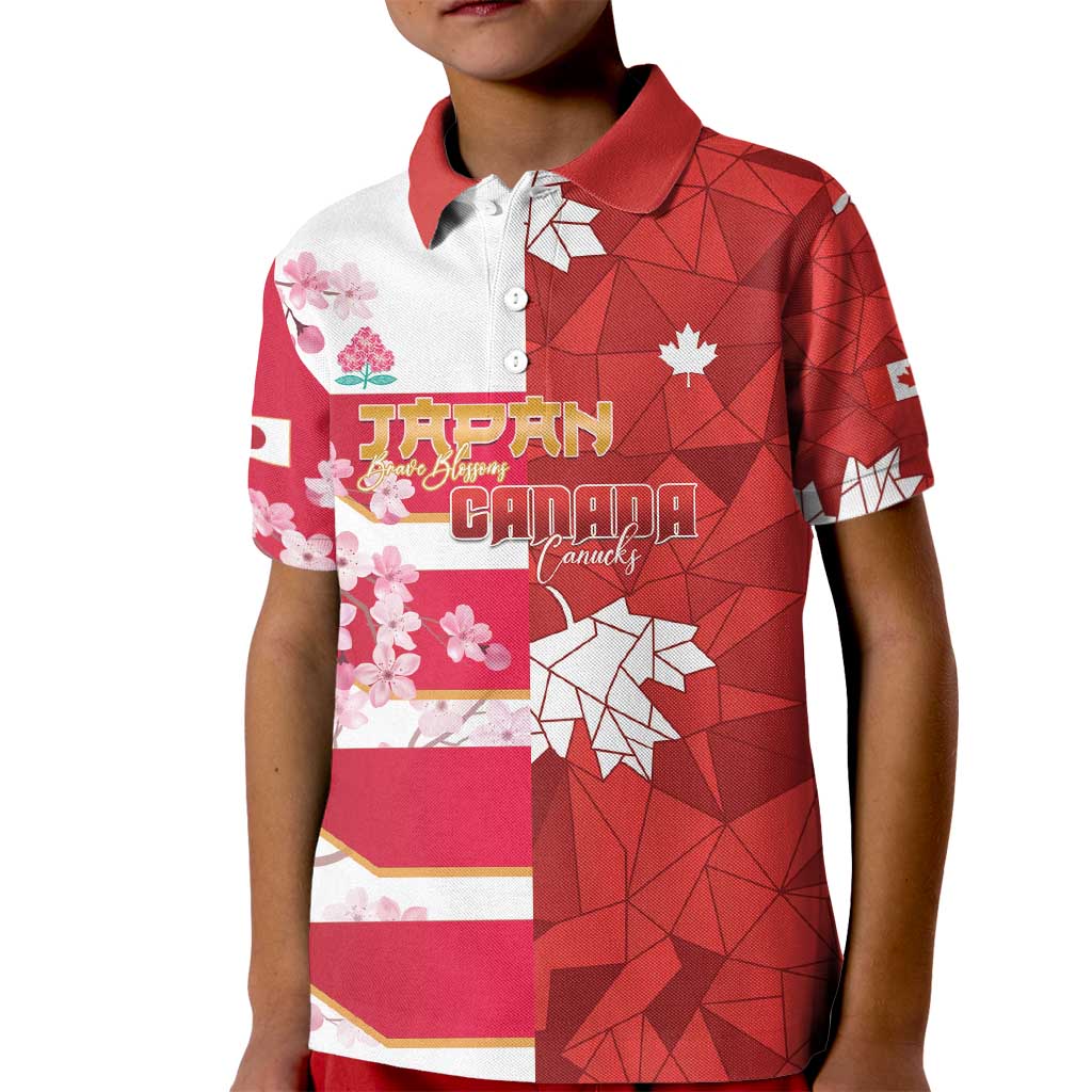 Canada and Japan Rugby Custom Kid Polo Shirt Canucks Brave Blossoms Together Pacific - Polynesian Pride