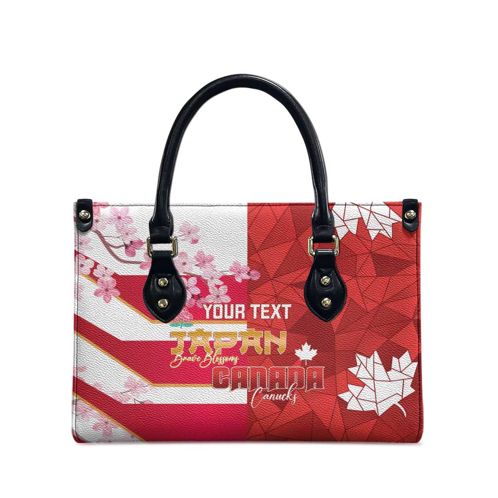 Canada and Japan Rugby Custom Leather Bag Canucks Brave Blossoms Together Pacific - Polynesian Pride