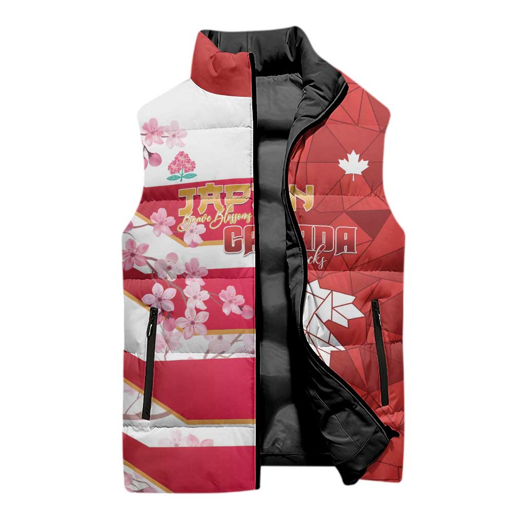 Canada and Japan Rugby Custom Sleeveless Puffer Jacket Canucks Brave Blossoms Together Pacific - Polynesian Pride