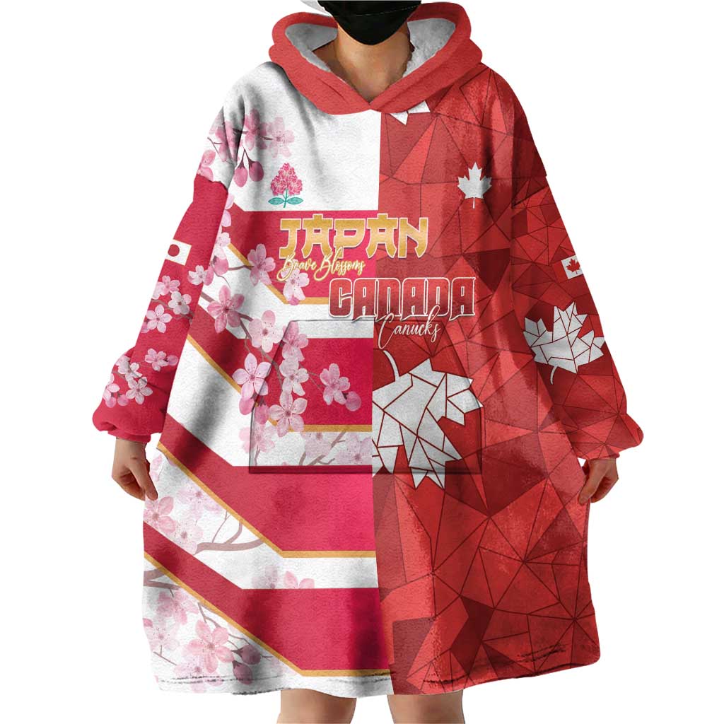 Canada and Japan Rugby Custom Wearable Blanket Hoodie Canucks Brave Blossoms Together Pacific - Polynesian Pride