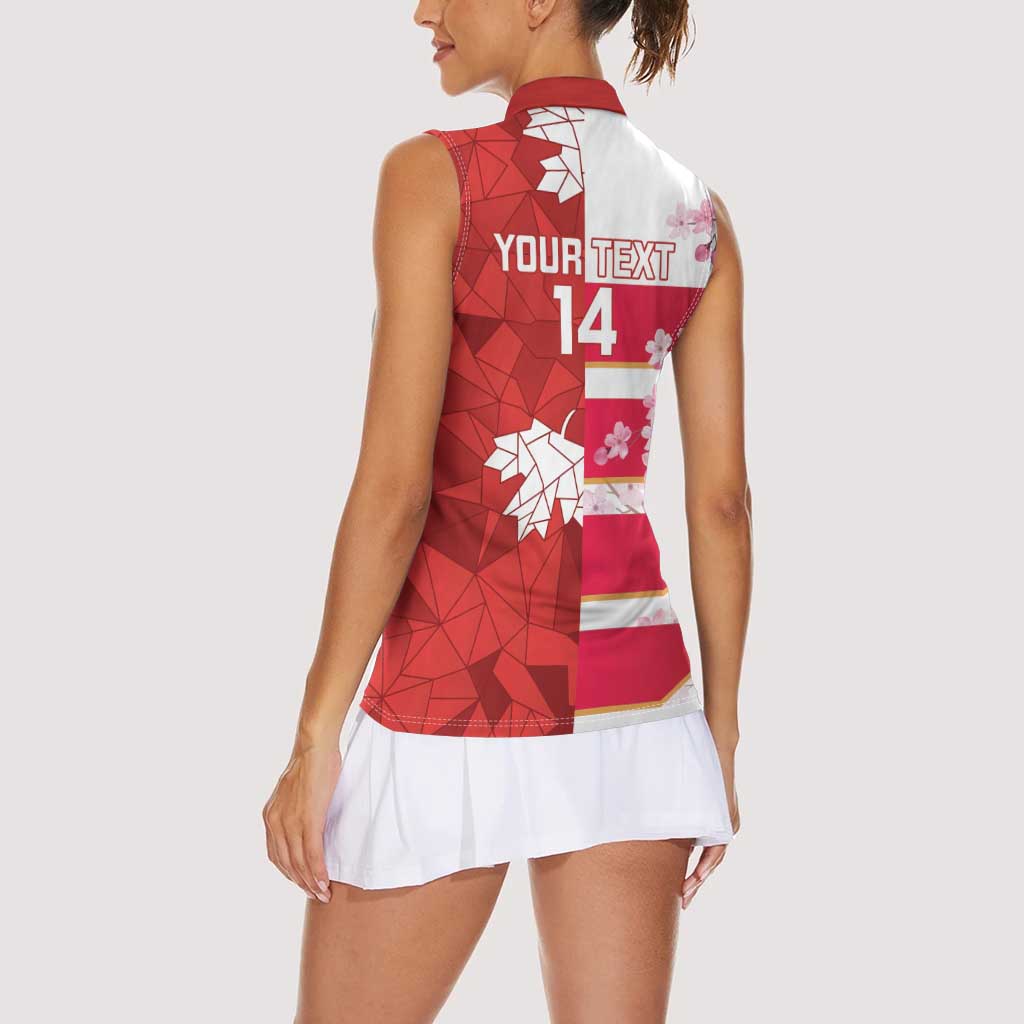 Canada and Japan Rugby Custom Women Sleeveless Polo Shirt Canucks Brave Blossoms Together Pacific - Polynesian Pride