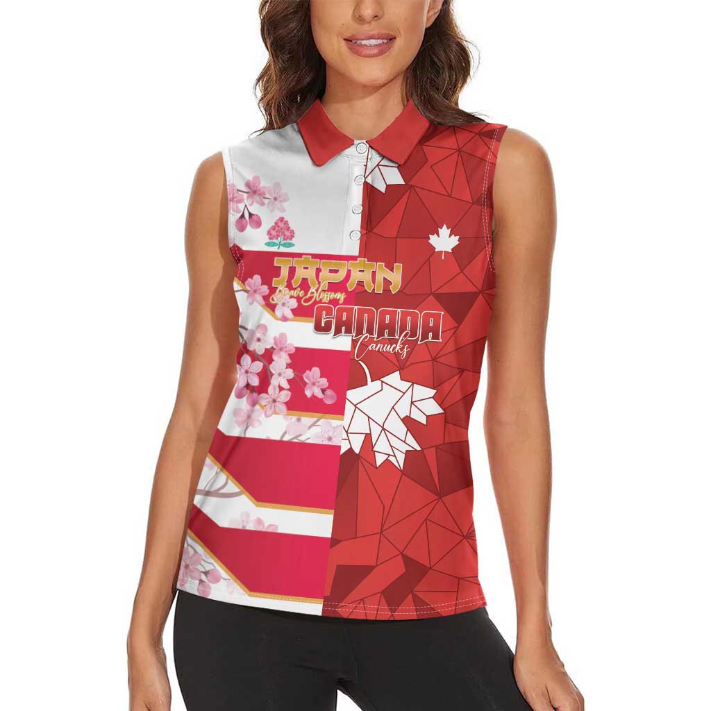 Canada and Japan Rugby Custom Women Sleeveless Polo Shirt Canucks Brave Blossoms Together Pacific - Polynesian Pride