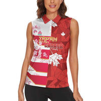 Canada and Japan Rugby Custom Women Sleeveless Polo Shirt Canucks Brave Blossoms Together Pacific - Polynesian Pride