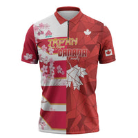 Canada and Japan Rugby Custom Zipper Polo Shirt Canucks Brave Blossoms Together Pacific - Polynesian Pride