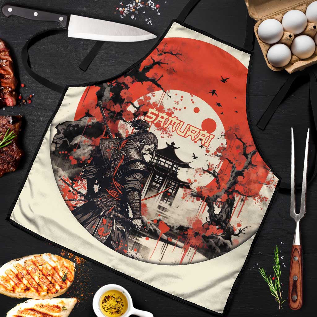 Samurai Warrior Japan Apron Red-blossomed Tree Classic Japanese Stylized LT14 Red - Polynesian Pride