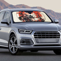 Samurai Warrior Japan Auto Sun Shade Red-blossomed Tree Classic Japanese Stylized - Polynesian Pride