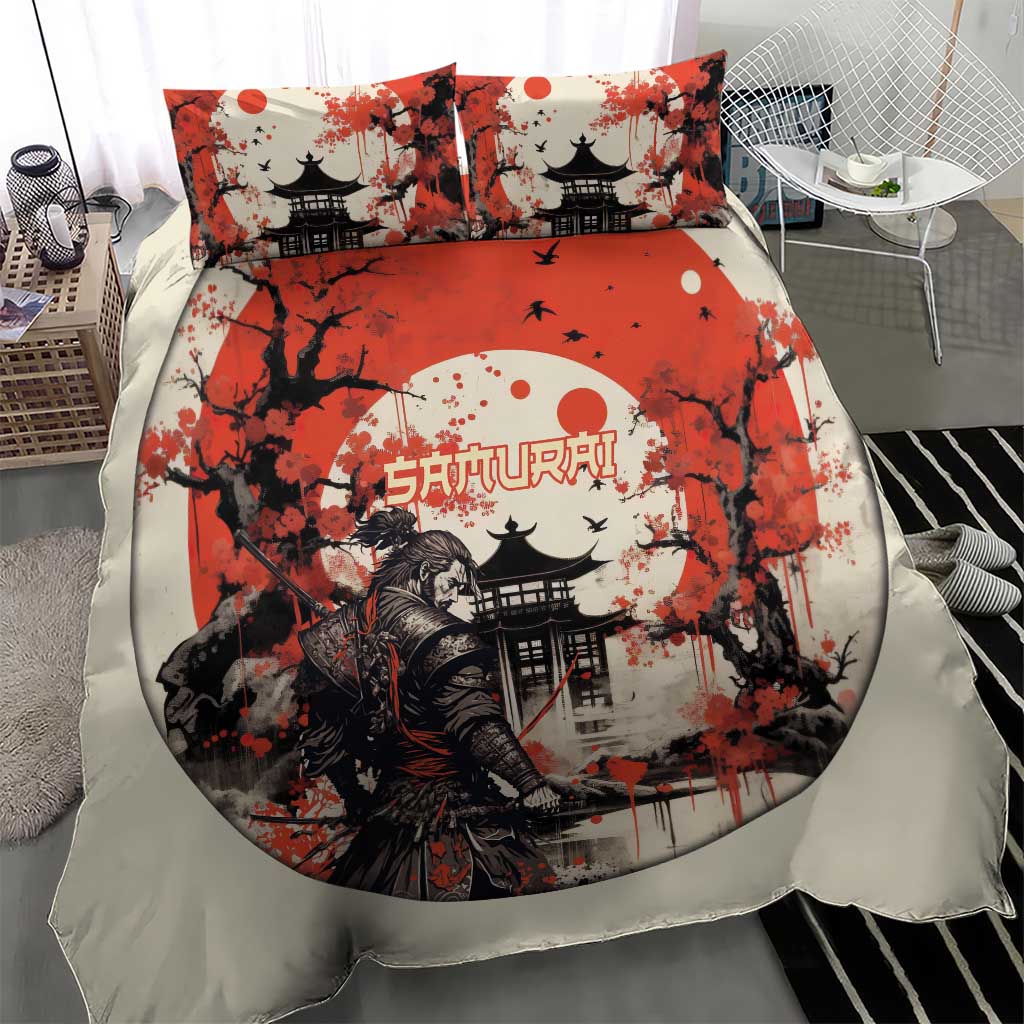 Samurai Warrior Japan Bedding Set Red-blossomed Tree Classic Japanese Stylized - Polynesian Pride