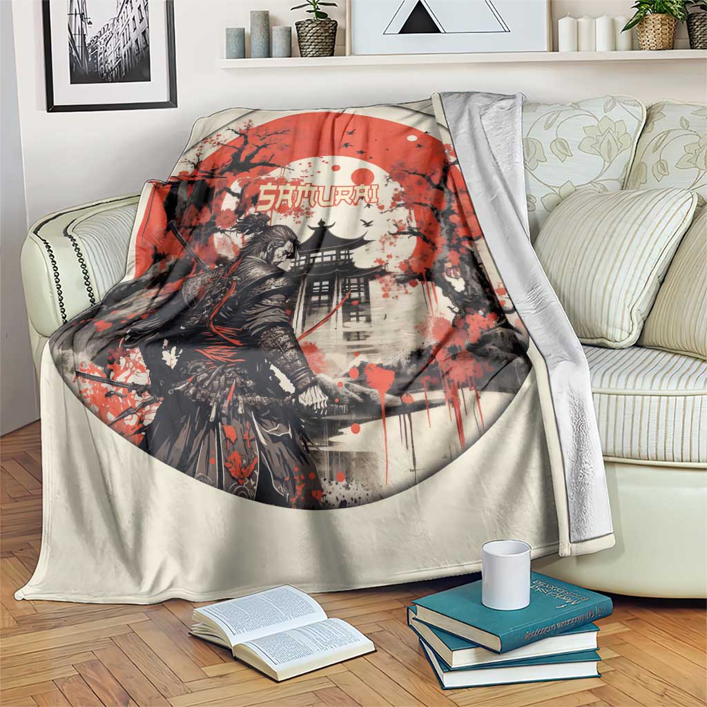 Samurai Warrior Japan Blanket Red-blossomed Tree Classic Japanese Stylized - Polynesian Pride