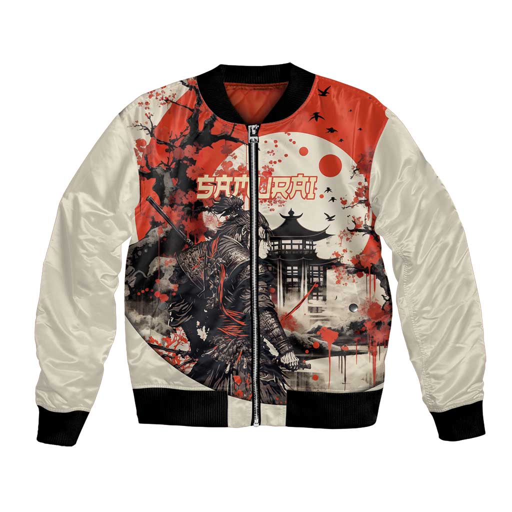 Samurai Warrior Japan Bomber Jacket Red-blossomed Tree Classic Japanese Stylized - Polynesian Pride