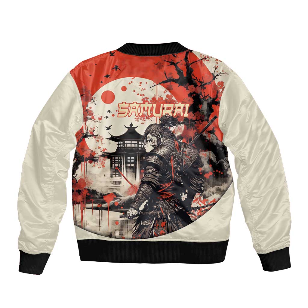 Samurai Warrior Japan Bomber Jacket Red-blossomed Tree Classic Japanese Stylized - Polynesian Pride