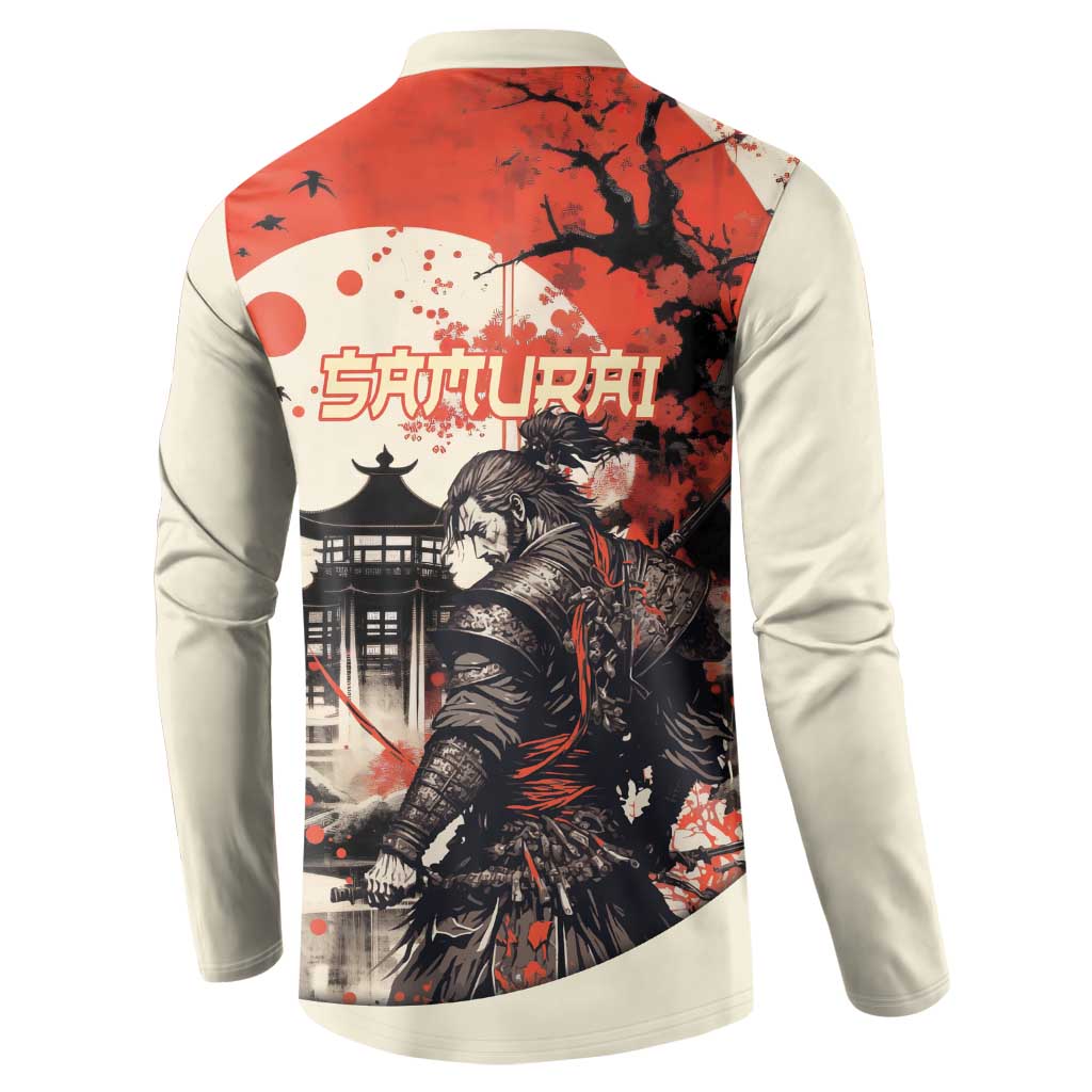 Samurai Warrior Japan Button Sweatshirt Red-blossomed Tree Classic Japanese Stylized - Polynesian Pride