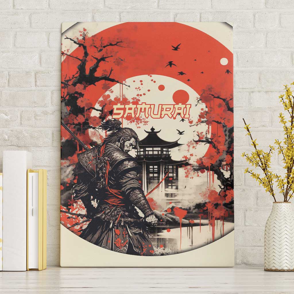 Samurai Warrior Japan Canvas Wall Art Red-blossomed Tree Classic Japanese Stylized - Polynesian Pride